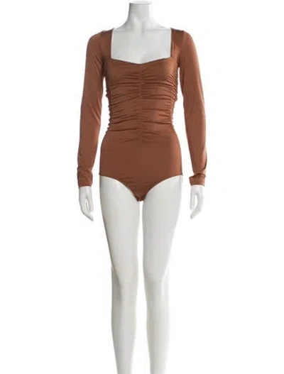 Pre-owned Tibi Square Neckline Long Sleeve Bodysuit In Brown