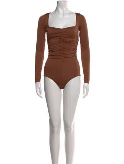 Pre-owned Tibi Square Neckline Long Sleeve Bodysuit In Brown
