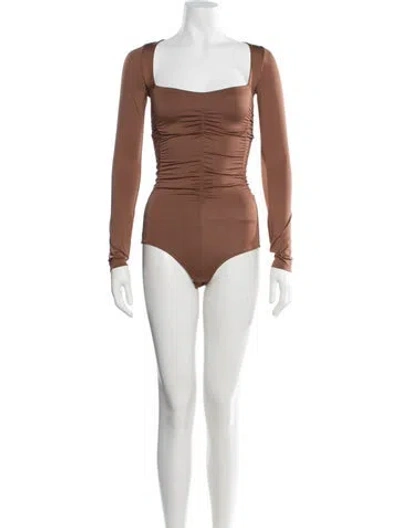 Pre-owned Tibi Square Neckline Long Sleeve Bodysuit In Brown