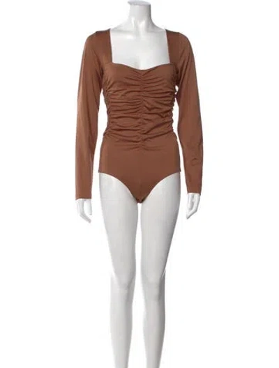 Pre-owned Tibi Square Neckline Long Sleeve Bodysuit In Brown
