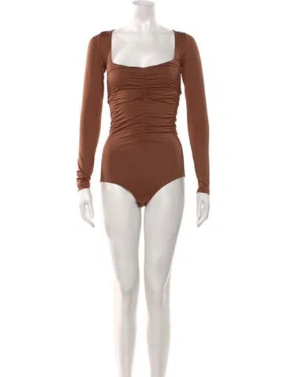 Pre-owned Tibi Square Neckline Long Sleeve Bodysuit In Brown