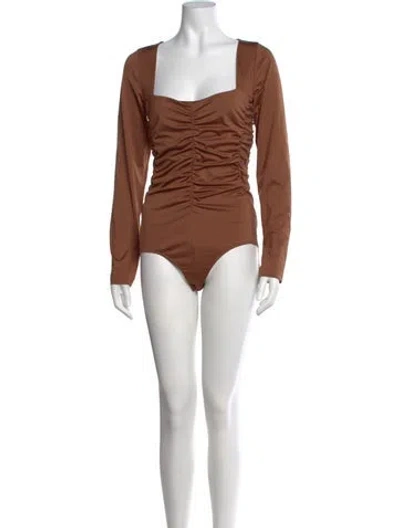 Pre-owned Tibi Square Neckline Long Sleeve Bodysuit In Brown