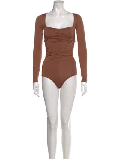 Pre-owned Tibi Square Neckline Long Sleeve Bodysuit W/ Tags In Brown