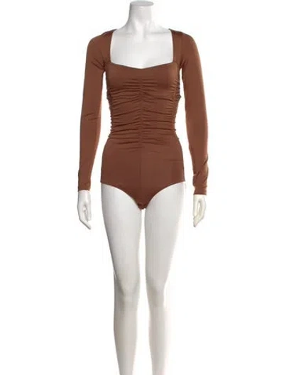 Pre-owned Tibi Square Neckline Long Sleeve Bodysuit W/ Tags In Brown