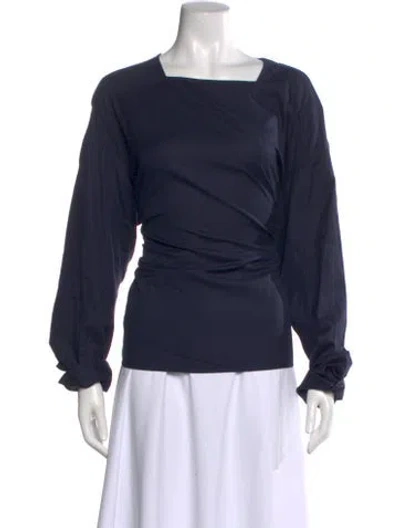 Pre-owned Tibi Square Neckline Long Sleeve Top In Blue