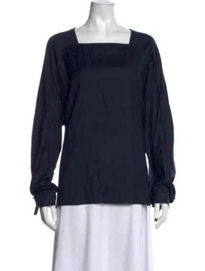 Pre-owned Tibi Square Neckline Long Sleeve Top W/ Tags In Blue