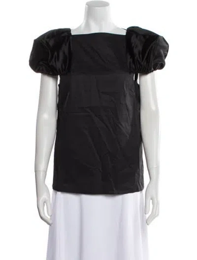 Pre-owned Tibi Square Neckline Short Sleeve Blouse In Black