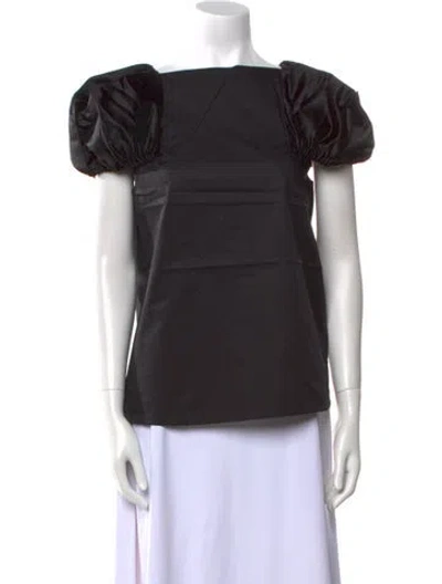 Pre-owned Tibi Square Neckline Short Sleeve Blouse In Black