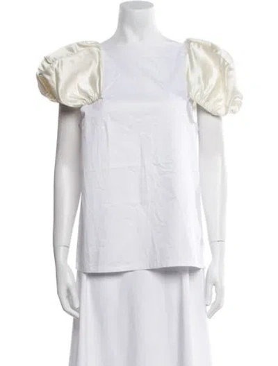 Pre-owned Tibi Square Neckline Short Sleeve Blouse In White