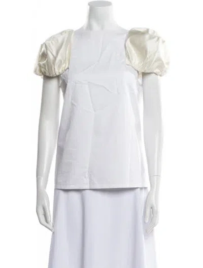 Pre-owned Tibi Square Neckline Short Sleeve Blouse In White