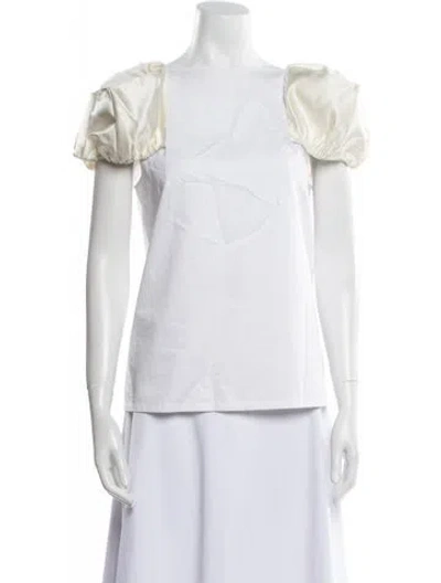 Pre-owned Tibi Square Neckline Short Sleeve Blouse In White