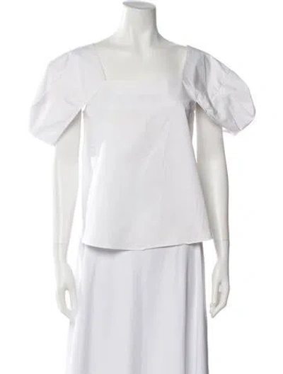 Pre-owned Tibi Square Neckline Short Sleeve Blouse In White