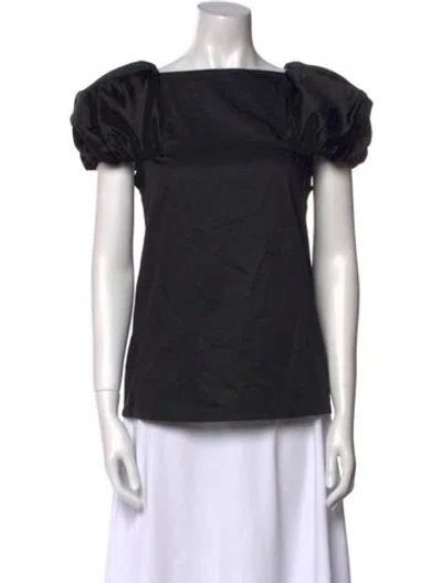 Pre-owned Tibi Square Neckline Short Sleeve Top In Black