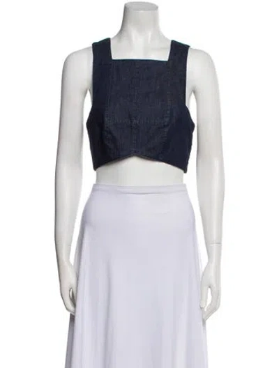 Pre-owned Tibi Square Neckline Sleeveless Crop Top In Blue