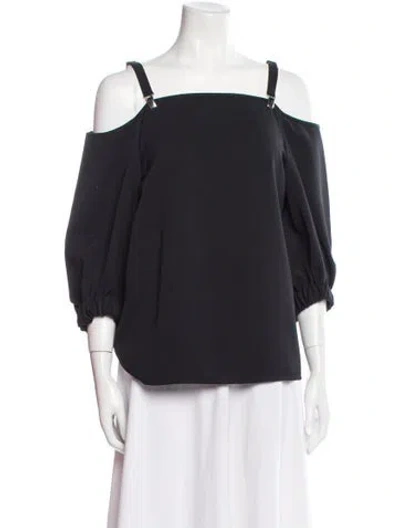 Pre-owned Tibi Square Neckline Three-quarter Sleeve Blouse In Black
