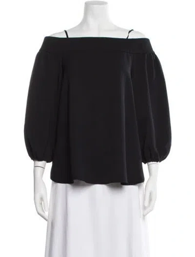 Pre-owned Tibi Square Neckline Three-quarter Sleeve Blouse In Black