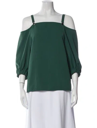 Pre-owned Tibi Square Neckline Three-quarter Sleeve Blouse In Green
