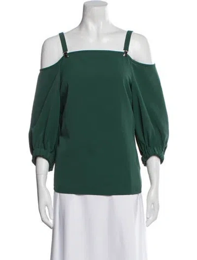 Pre-owned Tibi Square Neckline Three-quarter Sleeve Blouse In Green