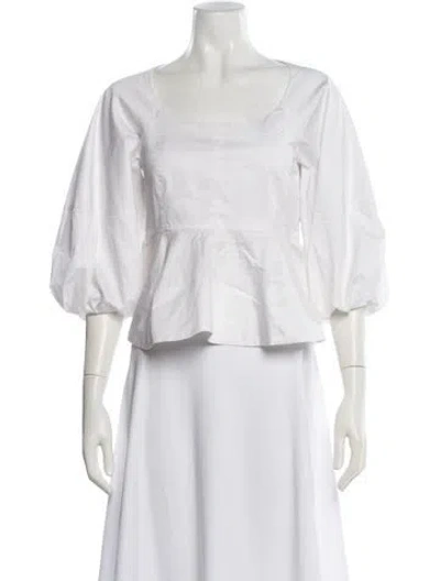 Pre-owned Tibi Square Neckline Three-quarter Sleeve Blouse In White