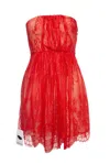 Tibi Strapless Lace Dress In Orange. In Red