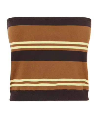 Tibi Strapless Striped Cotton Tank In Brown