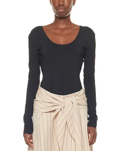 Tibi Stretch Bodysuit Scoop Neck Ballet Bodysuit In Black