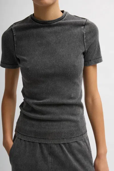 Tibi Stretch Denim Baby Tee In Black