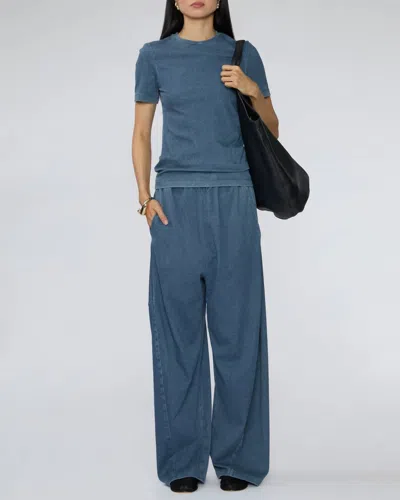 Tibi Stretch Denim Baby Tee In Classic Wash In Blue