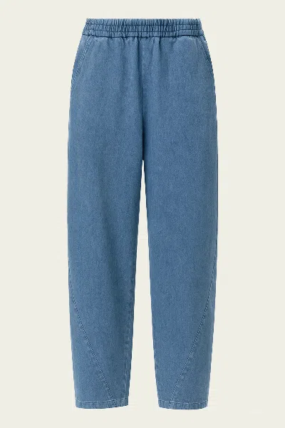 Tibi Stretch Denim Knit Winslow Pant In Classic Wash In Blue