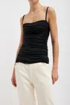 Tibi Stretch Light Weight Tech Knit Shirred Cami In Black