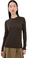Tibi Stretch Lightweight Tech Knit Crewneck Pullover T-shirt Hickory Brown In Brown