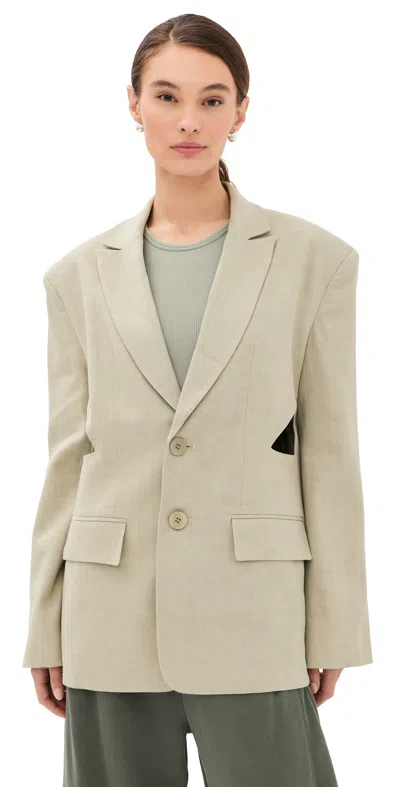 Tibi Stretch Linen Viscose Side Cut Blazer Sandstone In Neutral