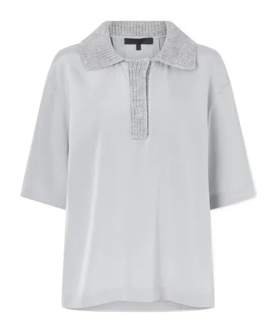 Tibi Stretch Silk-blend Polo Shirt In White