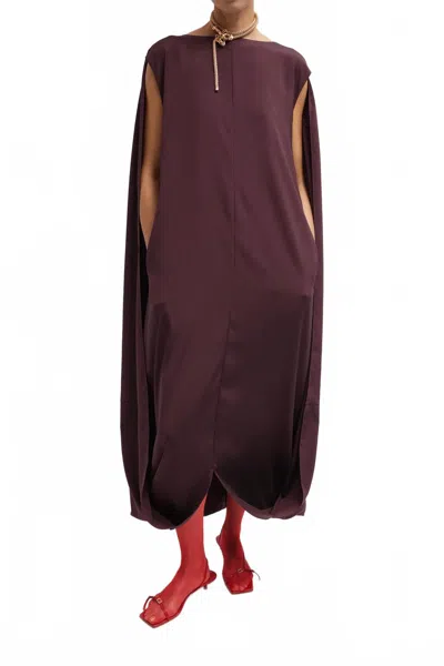 TIBI STRETCH WIDE NECK CAPE DRESS IN MALBEC