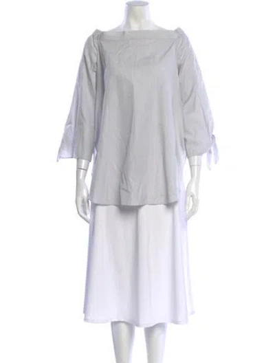 Pre-owned Tibi Striped Bateau Neckline Blouse In White