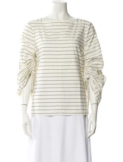 Pre-owned Tibi Striped Bateau Neckline Top In White