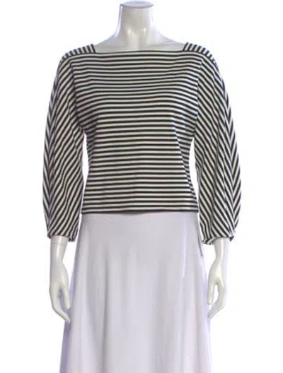 Pre-owned Tibi Striped Bateau Neckline Top In White
