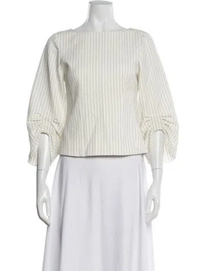 Pre-owned Tibi Striped Bateau Neckline Top In White