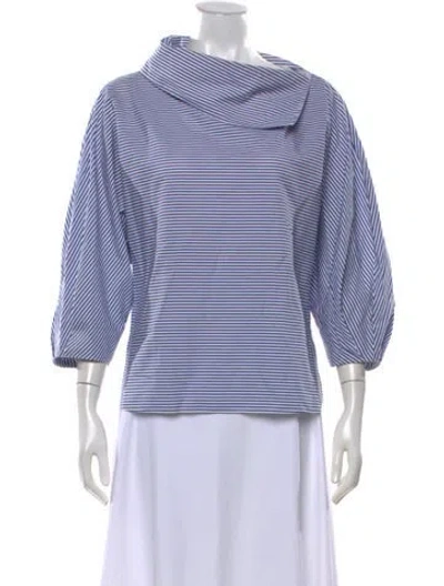 Pre-owned Tibi Striped Cowl Neck Top In Blue