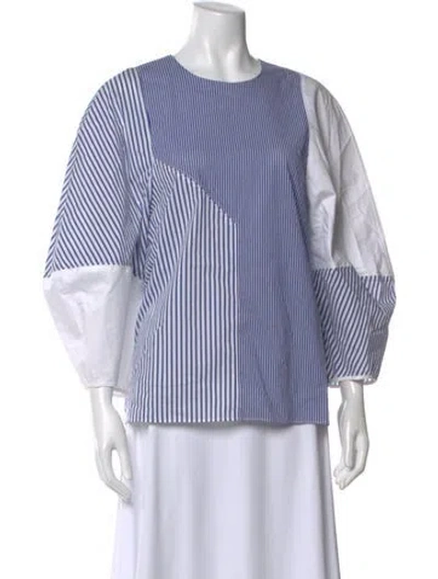 Pre-owned Tibi Striped Crew Neck Blouse In Blue
