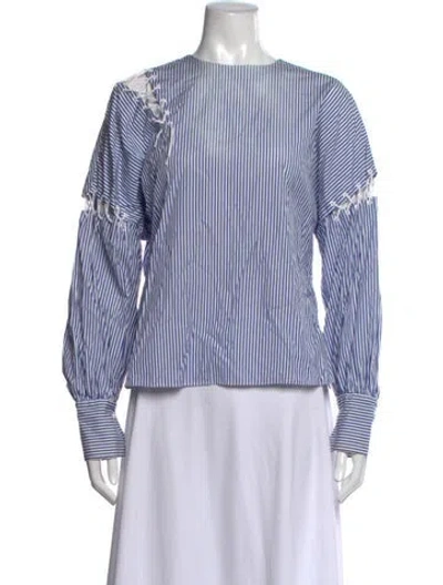 Pre-owned Tibi Striped Crew Neck Blouse In Blue