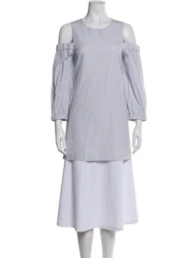 Pre-owned Tibi Striped Crew Neck Blouse In White