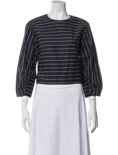 Pre-owned Tibi Striped Crew Neck Crop Top In Blue
