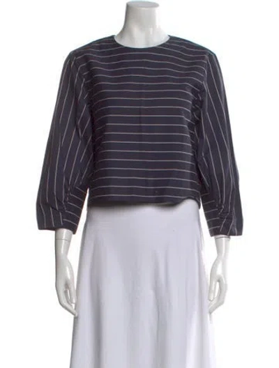 Pre-owned Tibi Striped Crew Neck Top In Blue