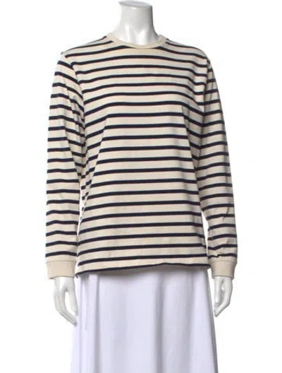Pre-owned Tibi Striped Crew Neck Top In White