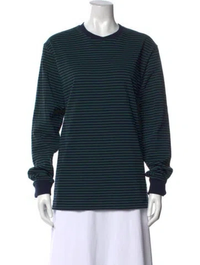 Pre-owned Tibi Striped Crew Neck T-shirt In Blue