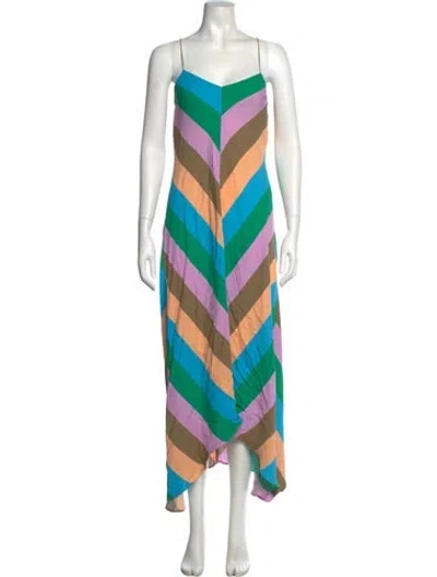 Pre-owned Tibi Striped Long Dress In Green