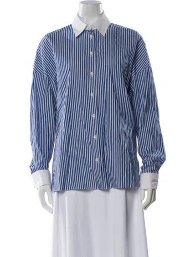 Pre-owned Tibi Striped Long Sleeve Blouse In Blue