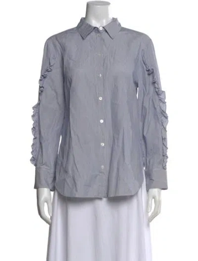 Pre-owned Tibi Striped Long Sleeve Blouse In Blue