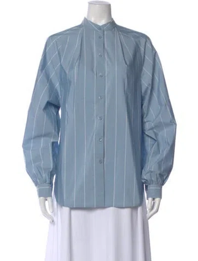 Pre-owned Tibi Striped Long Sleeve Blouse In Blue